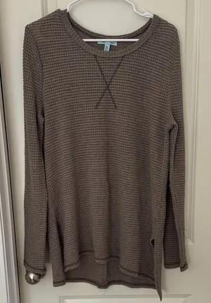 She + Sky Taupe Waffle Knit Top thumbnail 1