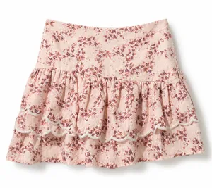 Pink Floral Eyelet Lace Ruffle Mini Skirt Cottagecore Coquette Romantic thumbnail 1