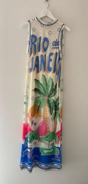 FARM RIO Graphic Mesh Midi Dress XS thumbnail 7