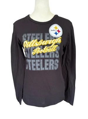 NFL Team Apparel women's Steelers football black long sleeve crewneck t-shirt M thumbnail 1