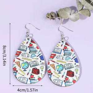 Teacher School Theme Waterdrop‎ Shaped Double-sided Print Wooden Earrings thumbnail 4