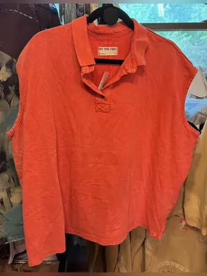 NWT Free People We The Free Keep On Polo - Fiery Red - medium thumbnail 7