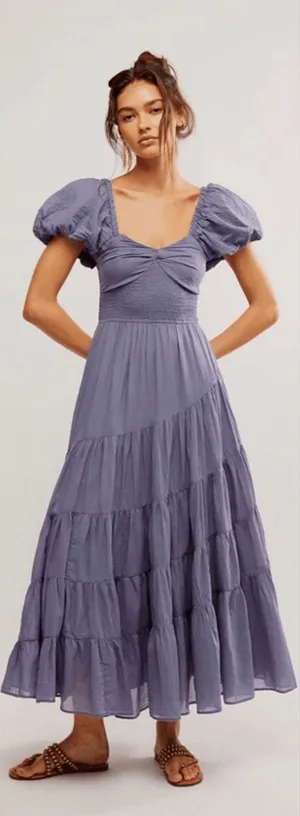 Free People Dainty Ethereal Sundrenched Short Sleeve Maxi Size Medium Plum Dust thumbnail 1