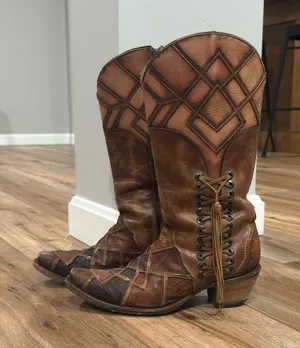 CORRAL Honey Lizard Laser Cut Overlay Lace Up Leather Cowboy Boots | Size 8.5 thumbnail 1