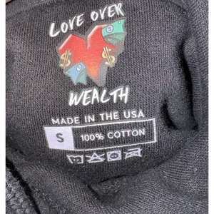 VTG Y2K Love Over Wealth Collection Hoodie Love Heart VS old Money‎ Dollar USA S thumbnail 2