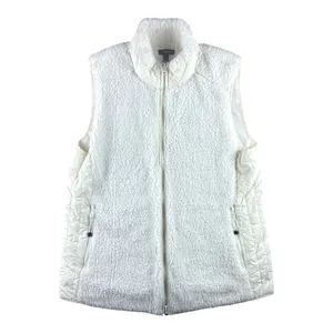 Talbots Womens Cream White Sherpa Fleece Quilted Trim Full Zip Vest Size M Soft thumbnail 2