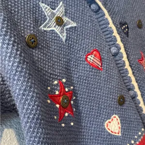 Koret City Blues Patriotic USA Flag Cardigan Americana Stars Hearts Knit Top thumbnail 3