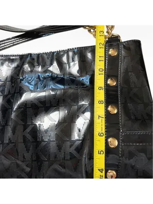 Women's Michael Kors Logo Tote Bag, One Size, Black and Gold thumbnail 10