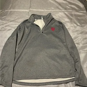 Knights Apparel Gray and Red Quarter-Zip Sweatshirt with IU logo thumbnail 1