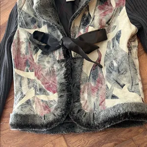 Phosphorus Leather Printed Knit Fur Trim Jacket Size Small thumbnail 3