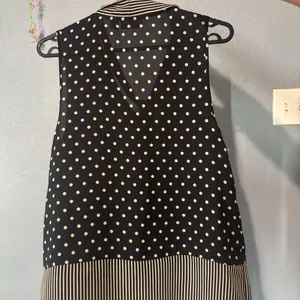 ELLE Black Polka Dot Sleeveless Tie-Neck Blouse thumbnail 5