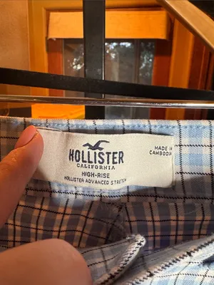NWOT Hollister High-Rise Plaid Flare Pants Blue White Y2K Retro Stretch Sz Small thumbnail 4