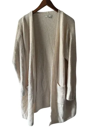 Oversized Knit Cardigan American Eagle Beige Sweater With Pockets thumbnail 1