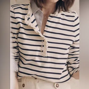 Sézane Gael Mariniere Striped Long Sleeve Top with Ruffles thumbnail 4
