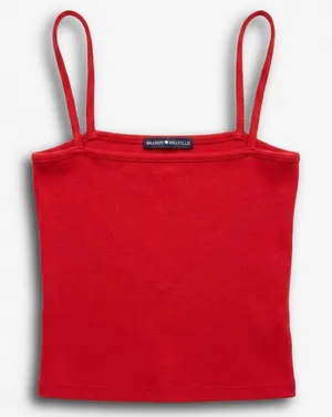 Brandy Melville Red Ribbed Tank Top Square Neck Spaghetti Strap Cropped Camisole thumbnail 1