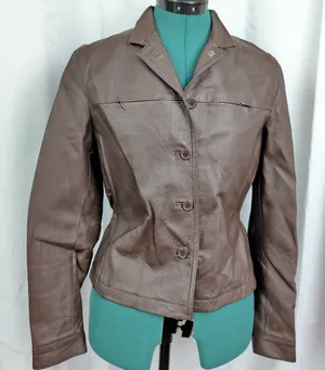 Newport News Vintage Ladies' Scrunch Waist Brown Leather Jacket 4 thumbnail 1