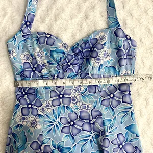Vintage City Triangles Blue Floral Hawaiian Y2K 90s Coconut Girl Halter Dress 10 thumbnail 8