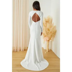 Lulus Eloquent Endearment White Long Sleeve Backless Maxi Dress Bridal Wedding M thumbnail 3