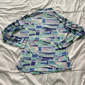 IBKUL Womens Blue Green Geometric Quarter Zip Sun Shirt Top Medium Gorpcore thumbnail 9