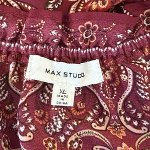 Max Studio Red Floral Printed Crepe Long Sleeve Blouse Size XL Office Business thumbnail 5
