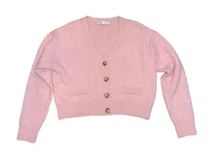 Zara Pink Chunky Knit Button Cropped Cardigan Sweater SZ S Street Chic Casual thumbnail 1