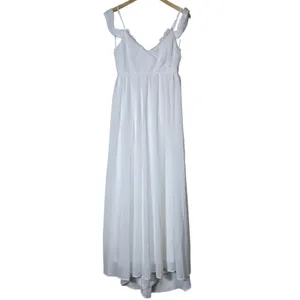 Lulus Marcelyn White Pleated Cold-Shoulder Maxi Dress Medium NWT Wedding Bridal thumbnail 3