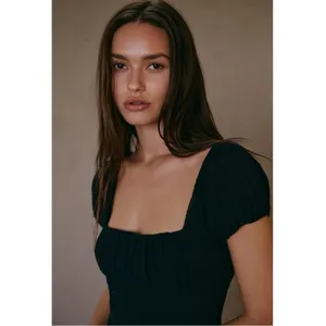 Free People Ciara Pucker Check Midi Dress in Black Size Small Minimalist thumbnail 4