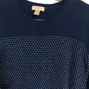 Ann Taylor Loft Factory blue white dot‎ sweater women’s size medium thumbnail 2