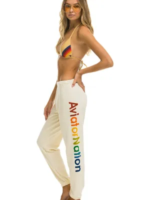 Aviator Nation Cream Joggers with Rainbow Side Logo thumbnail 2