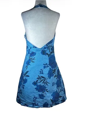 Jewel x Badgley Mischka Halter V-Neck Mini Dress in Blue 6 Womens Floral thumbnail 8