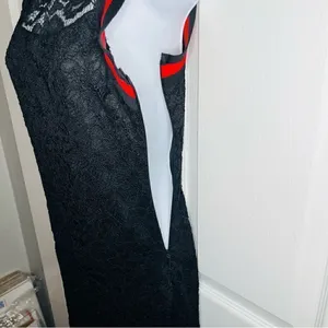 BAKU Fitted Black Lace Midi Dress Red Stripe Trim S thumbnail 7