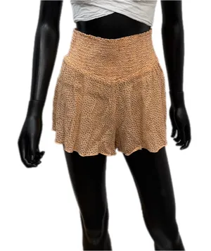 Aerie peach smocked high‎ waist flowy shorts polka dot cotton viscose S thumbnail 1