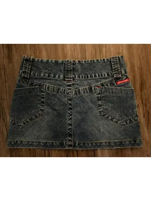 VTG Y2K Periscope Micro Mini Denim Jean Skirt Sz 5 thumbnail 3