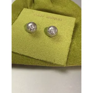 Tory Burch Moondance Pearl and Pavé Stacked T Logo Stud Earrings New Authentic thumbnail 5