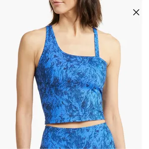 Zella Strength Crop Asymmetrical Tank Blue Mykonos Spindrift Print Size Medium thumbnail 8