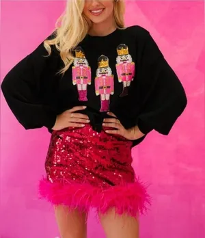 NEW Santa Christmas Sparkly Sequin Crewneck Long Sleeve Pullover Sweatshirt M thumbnail 2