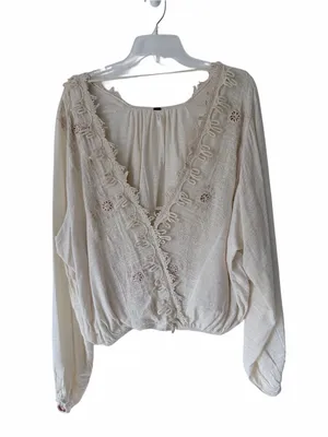 Free People NWTs Desert Sands Cream Blouse Deep V size XS Embroidered thumbnail 3