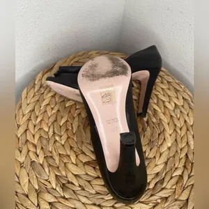RED VALENTINO Heels Black Leather Peep Toe Pumps Gold Studded Bow Heeled Shoes thumbnail 5