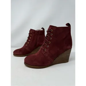 Diba Blake Suede Bootie Burgundy Ankle Boot Lace Up Wedges Size 9.5 NWOB thumbnail 2