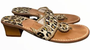 Jack Rogers Jacks Sandals Haircalf Flat Padded Thong 1/2” Heel Leopard Print 8 thumbnail 1