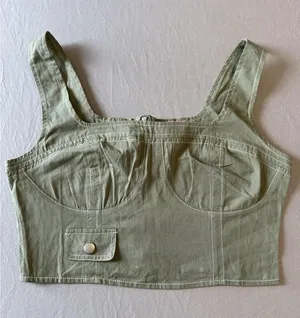 Francesca’s Mi Ami Green Crop Top Corset Zip Front Sleeveless Women’s M thumbnail 1