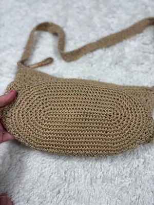 The Sak Tan Crochet Knit Boho Shoulder Bag Zip Top Beige Hobo Purse Lined thumbnail 2
