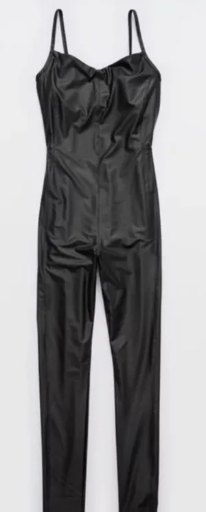 Aerie Offline Black Faux Leather Jumpsuit thumbnail 1