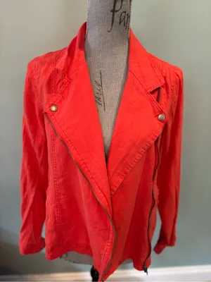 Cynthia Rowley Bright Orange Asymmetrical Zip Leather Jacket thumbnail 3