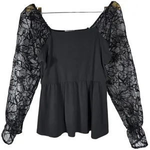 Maurices Black Velvet Burnout Sleeve Peplum‎ Top Square Neck Medium 203286Y thumbnail 1