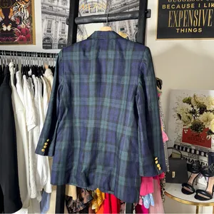 Lauren Ralph Lauren 10 Blue Green Tartan Plaid Linen Blazer Gold Crest Buttons thumbnail 7
