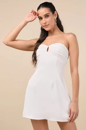 NWOT Lulus Gillian White Pleated Strapless Mini Dress Party Cocktail Classy XS thumbnail 1