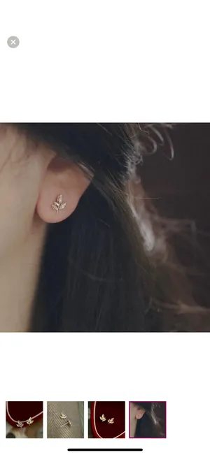 18K Gold Plated Small Tiny Gold Leaf Stud Earrings for Women,Leaves Earrings thumbnail 4