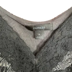 VTG Express Grey Black Abstract Mesh Lace Trim Babydoll Cami Top M Y2K Club Rave thumbnail 5