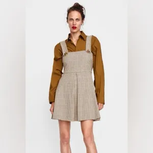 Zara plaid dress pinnafore size M gingham plaid mini dress thumbnail 3